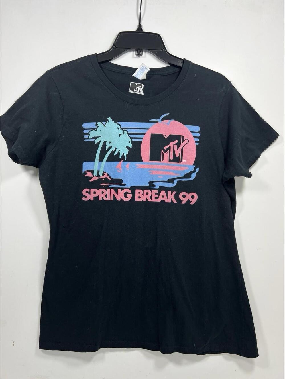 Original Vintage 199 MTV Spring Break Black Tshirt Sz Large Summer Beach